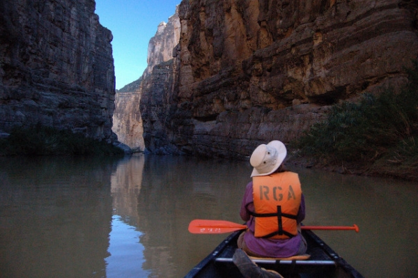 Canoeing On Rio Grande In Santa Elena Canyon Between Big Bend National Park Texas And Mexico