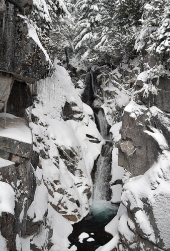 Christine Falls Mount Rainier National Park Waterfall With Snow And Icicles