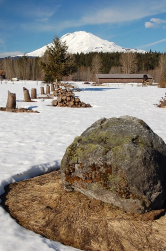 Mt Adams Over Snow Covered Field