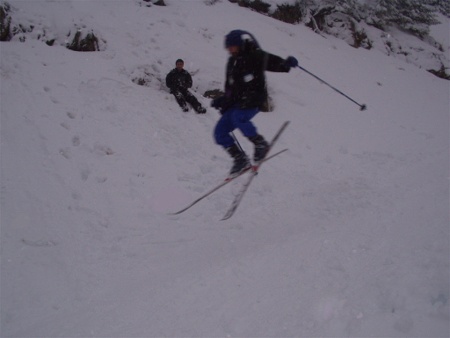 Evel Jumping With His Telemark Skis