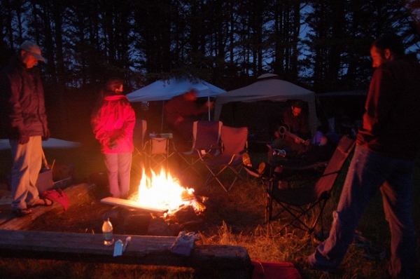 Group Hanging Out By Campfire At Hobuck Beach Campground, Makah Indian Reservation, Olympic Peninsula