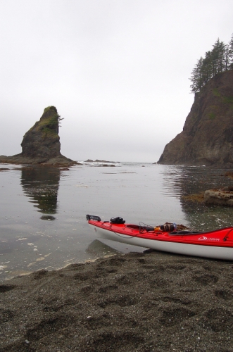 Kayak At Protected Cove On Secluded Beach By Portage Head, Olympic Peninsula, Pacific Ocean