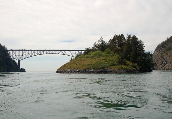 Pass Island With Deception Pass To The Right, Deception Pass Bridge Above, Whidbey Island To Left, All Within Deception Pass State Park