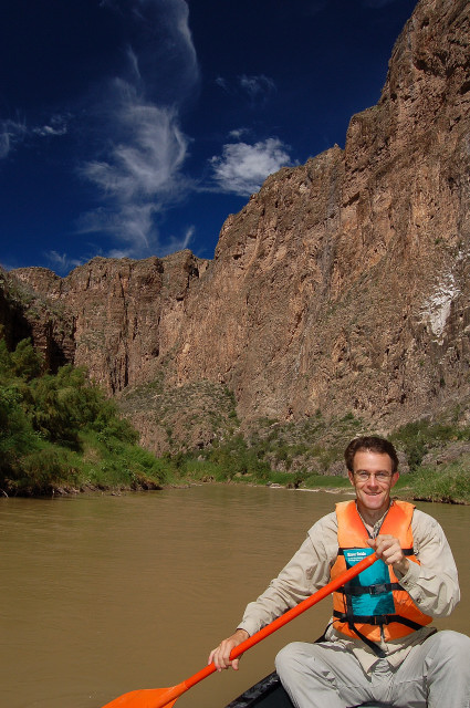 Scott Canoeing On Rio Grande In Santa Elena Canyon Between Big Bend National Park Texas And Mexico
