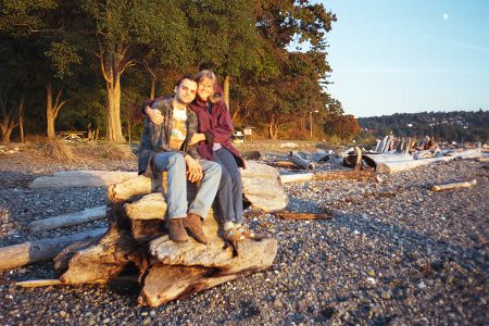 Dan And Kristin At Lincoln Park Beach With Sunset Over Puget Sound