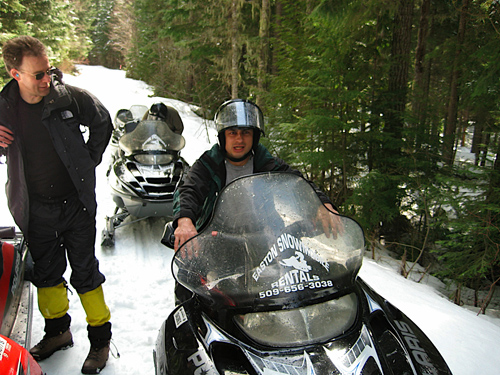 Snowmobilers By Kachess Lake On Forest Road 4818 In Wenatchee National Forest Near Easton