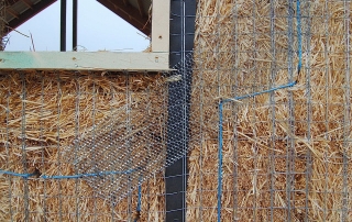 Ellensburg Straw Bale Construction Plastering Workshop Barn Raising, Sewing Metal Lath Into Place