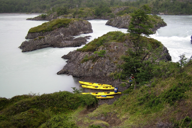 Kayaks On The Rio Serrano / River, Nacional Parque Torres Del Paine / National Park, Chile