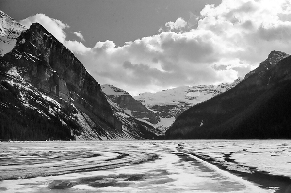 Lake Louise In Banff National Park Of Alberta Canada With Ice Mountains And Glaciers