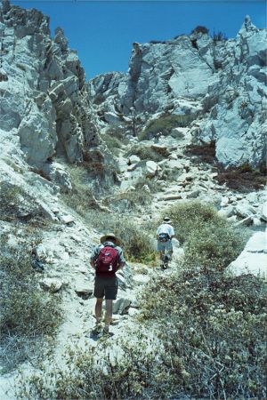 Ken, Josh, And Ancel Hiking Into The Hills For Clues Above Playa Del Amor, Cabo San Lucas, Baja, Mexico