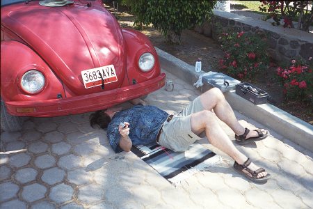 Dan Fixing Suspension After VW Bug Beating Session, Punta Colorada, Baja, Mexico