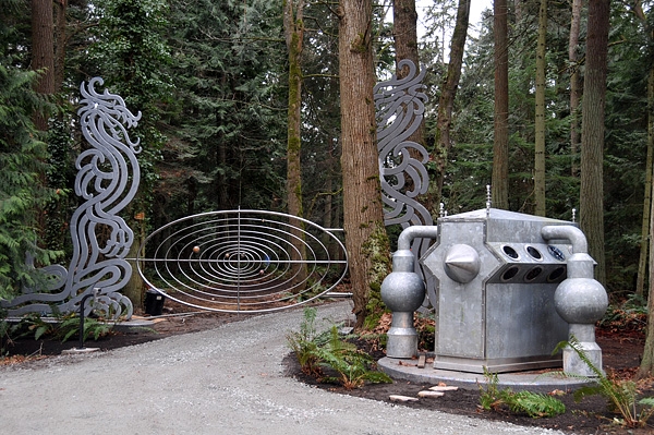 Camano Island Spaceship Bus Shelter Solar System Metal Gate Entrance Dragon Scultptures