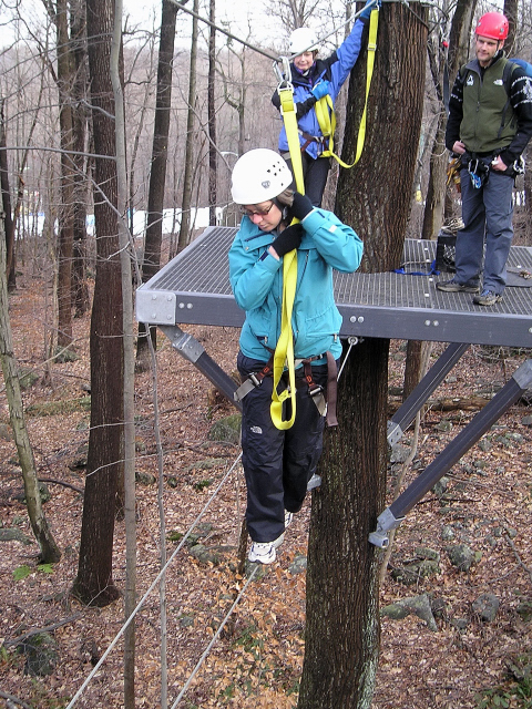 Karen On Double Tightrope, Spring Mountain Zip Line, Pennsylvania