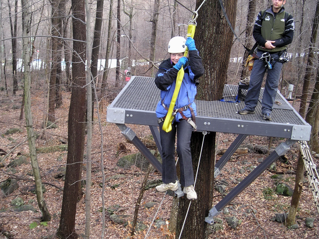 Mom On Double Tightrope, Spring Mountain Zip Line, Pennsylvania