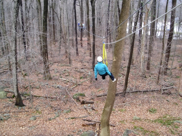 Karen Going Away On Zip Line, Spring Mountain Zip Line Canopy Tour, Pennsylvania