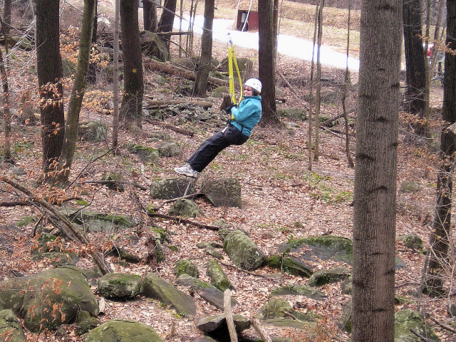 Karen On Zip Line, Spring Mountain Zip Line Canopy Tour, Pennsylvania