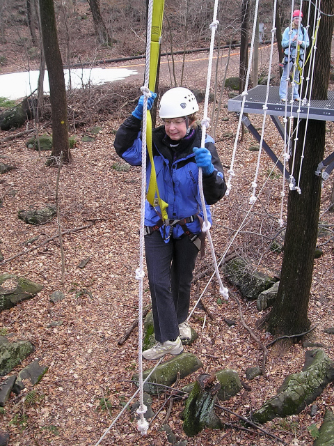Mom On Single Tightrope, Spring Mountain Zip Line Canopy Tour, Pennsylvania