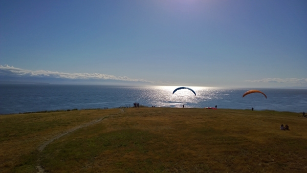 Fort Ebey State Park paragliders at bluff edge overlooking Strait of Juan de Fuca