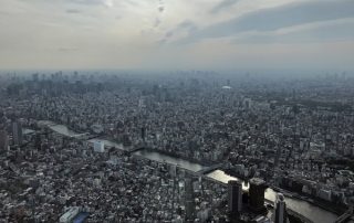 Tokyo SkyTree view west over Asakusa and Tokyo Japan