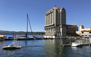 Lake Coeur d'Alene Resort and marina with wooden boat show Idaho