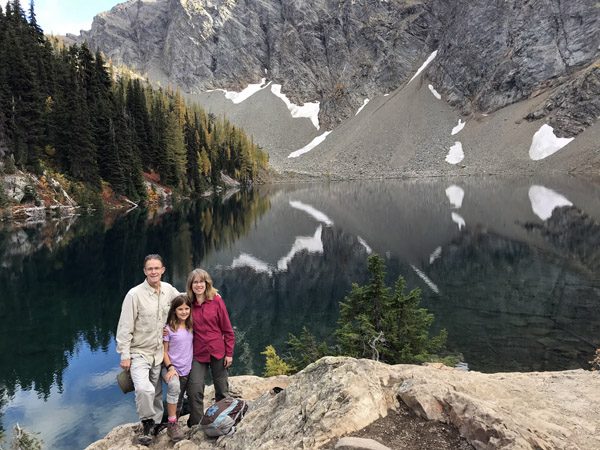 Family at Blue Lake in Okanogan National Forest in Cascade Mountains