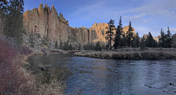 Smith Rock State Park Crooked River River Trail Christian Bros Dihedrals and Morning Glory Wall panorama