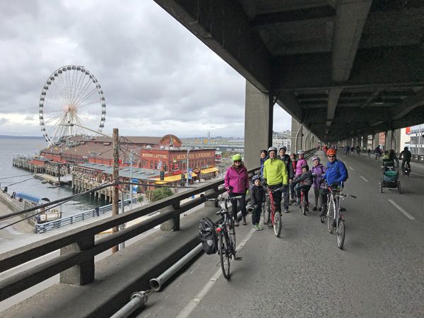 Seattle SR99 Tunnel Ride bike ride friends group through viaduct