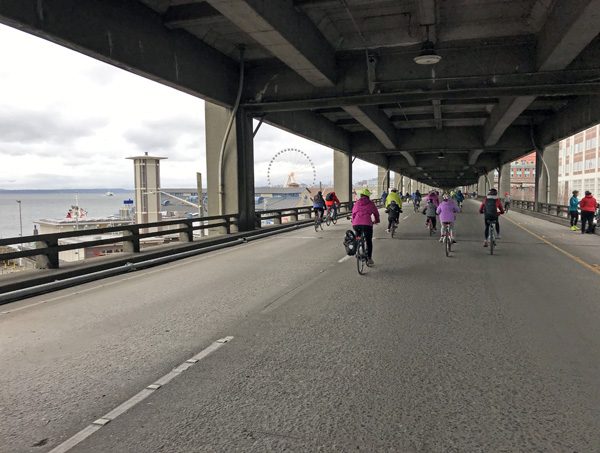 Seattle SR99 Tunnel Ride bike ride through viaduct